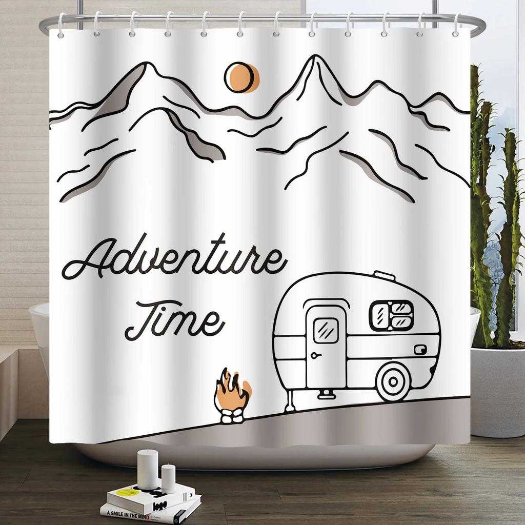 Занавеска для душа Кемпер Счастливый Кемпер Прицеп Автомобиль Автодом Лес Гора Палатка Кемпинг Ванная Занавеска для душа Водонепроницаемая Занавеска для ванны