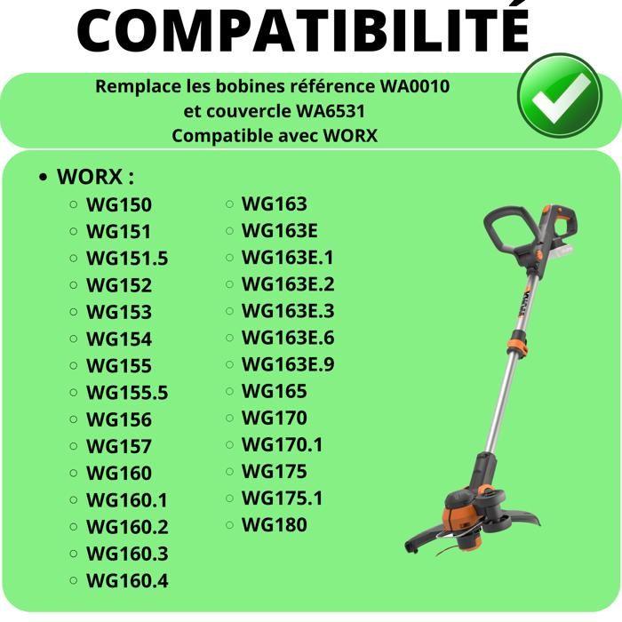 Катушка лески для триммера - Worx - WA0010 - Ø 1,65 мм - Д 3 м - Упаковка из 8 катушек и 2 крышек