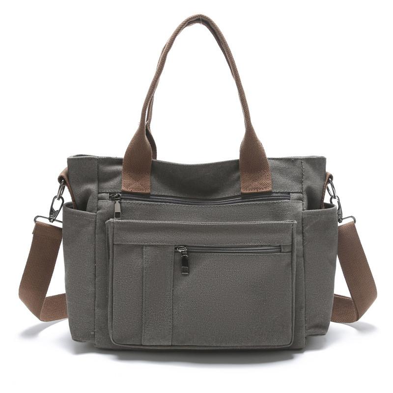 Холщовая сумка-тоут для женщин с множеством карманов и ремешком через плечо для повседневных путешествий