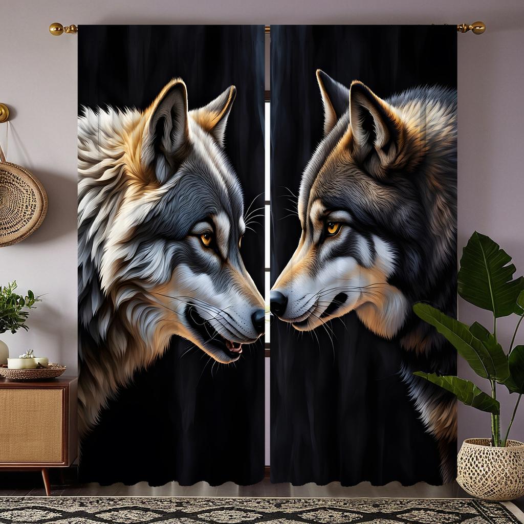 Hd Wolf Totem Decorative Curtain Black Tie Digital Printed Home Decoration Style Living Room Bedroom Curtains Set Of 2 Made Polyester Great Decor