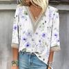 Women's Shirt Blouse Casual Loose Shirts  3/4 Sleeve Lace Print  V Neck Tops Print  Tops T-shirts Tee