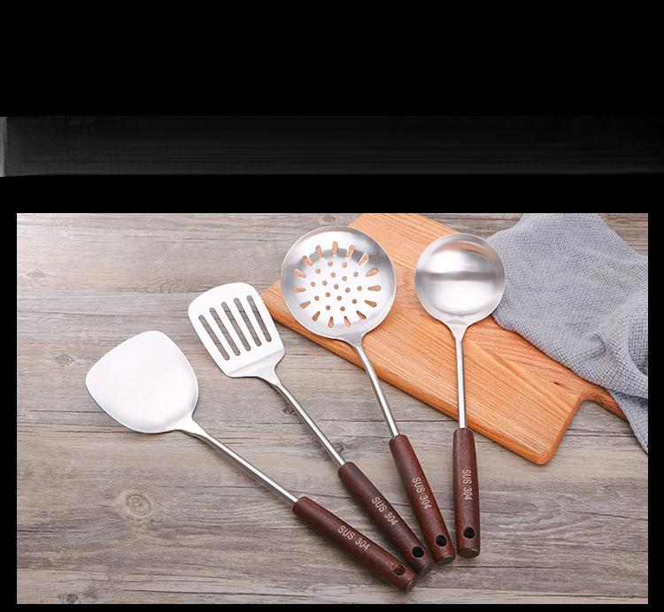 304 Stainless Steel Cooking Utensil Set Vintage Wooden Handle Kitchen Tools