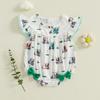 Baby Girl Summer Romper Adorable Golf Cart Animal Print Bow Fly Sleeve Round Neck Jumpsuit