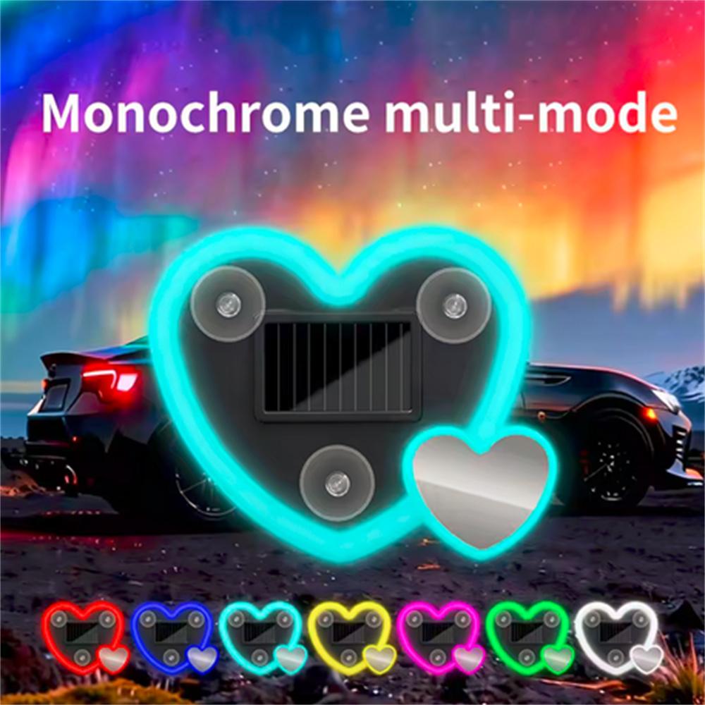 Car Solar Energy Double Heart-Shaped Atmosphere Lamp Triangular Window Peach Hear Lamp Colorful Flow