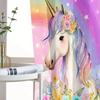 Jit 2Pcs Floral Unicorn Printed Curtain Design Drapes Polyester Window Decor For Home Living Room Kids Room Rod Pocket Curtai