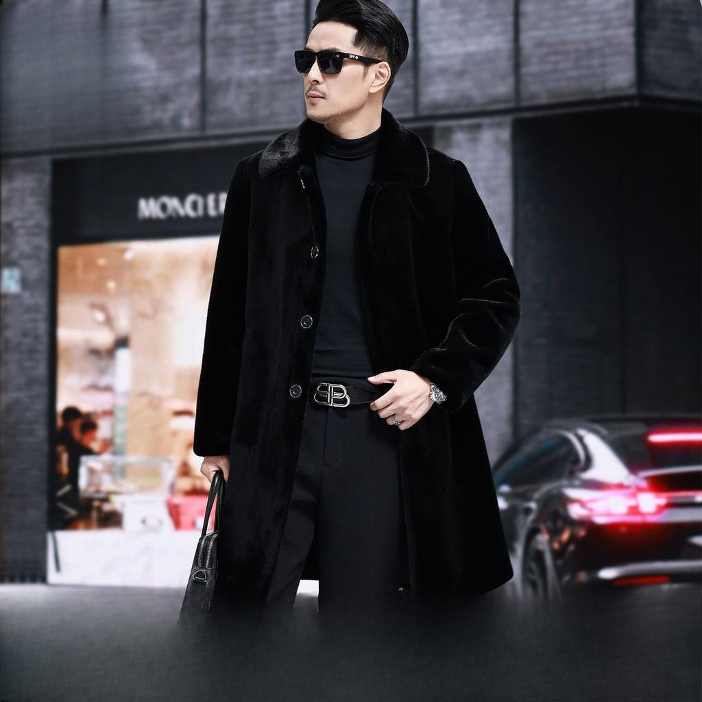 Зимнее мужское пальто из искусственного меха норки, длинное лацканами, норковое пальто для папы, утолщенное