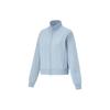 Li Ning Fitness Series Stand Collar Solid Color Zipper Long Sleeve Loose Cardigan Sweatshirt Women Outerwear Light-Gray-Blue AWDU764-3