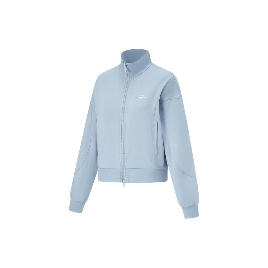 Li Ning Fitness Series Stand Collar Solid Color Zipper Long Sleeve Loose Cardigan Sweatshirt Women Outerwear Light-Gray-Blue AWDU764-3