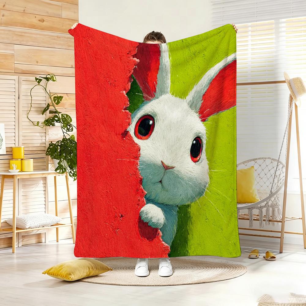 Painting Curious rabbit Throw Lightweight g Flannel Blanket Soft Skinfriendly for Summer Cooling