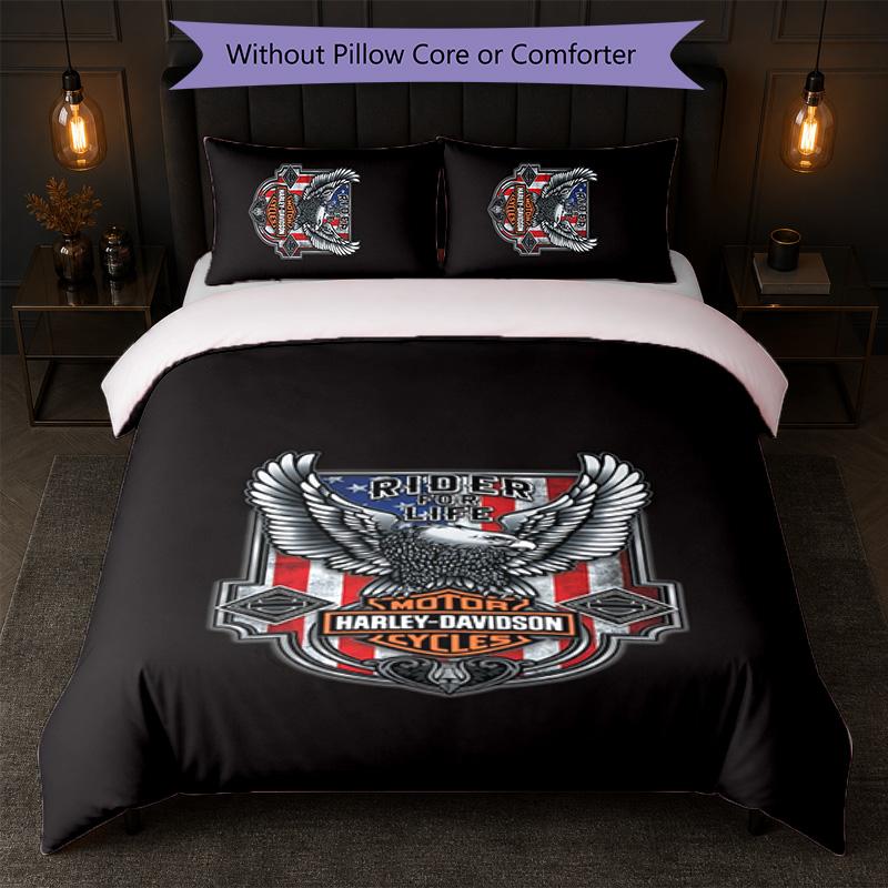 Harley-Davidson Print 3Pcs Duvet Cover Set 1 Duvet Cover and 2 Pillowcases Soft Bed Linen For Household Bedroom