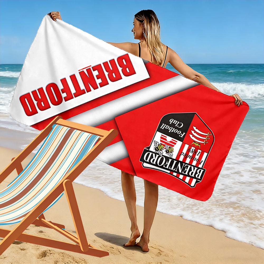 Beach Towel with Brentford FC Crest Print, Quick Dry Microfiber, Soft Absorbent, for Soccer Fans Pool Beach Travel