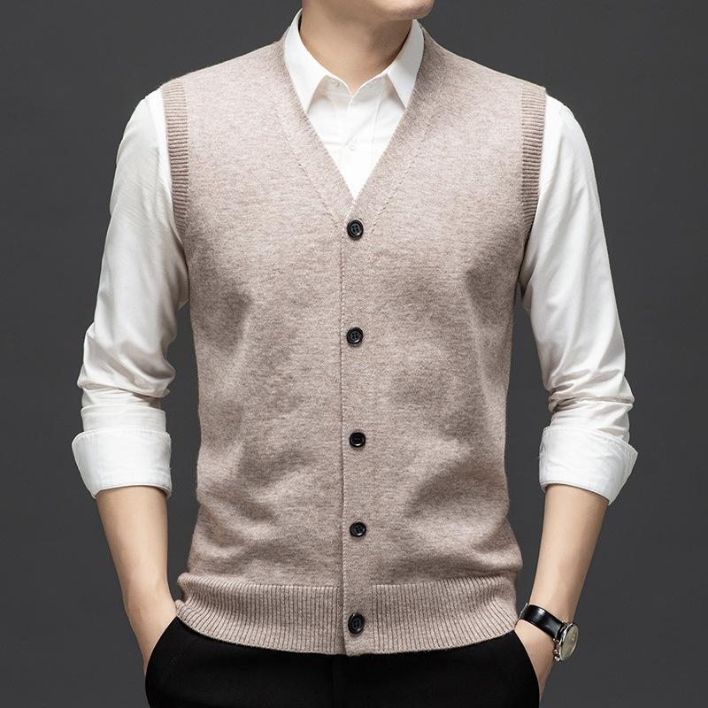 Men Autumn Sleeveless Single Breasted Pullover Vests Knitted Work Sweater