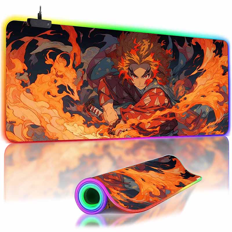 RGB Backlit Anime D_Demon S_Slayer Mouse Pad Cute Anime Grils Lager Gamer Cabinet Overwatched Mouse Mat Non-Slip Keyboard Mat
