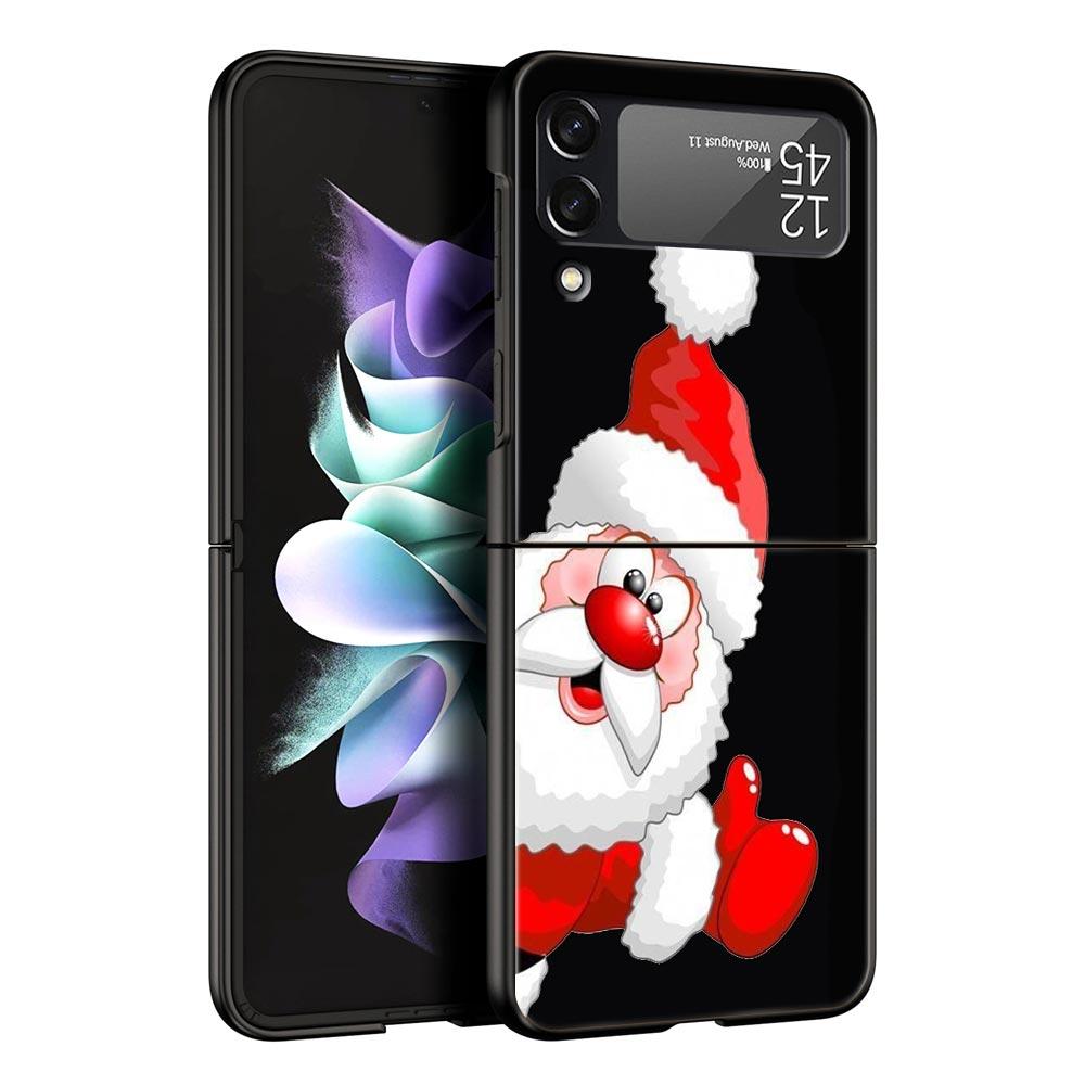 Christmas Cute Cartoon Z Flip 4 Phone Case For Samsung Z Flip 3 5G Black Hard Shell Galaxy ZFlip3 ZFlip5 Cover Folding Luxury
