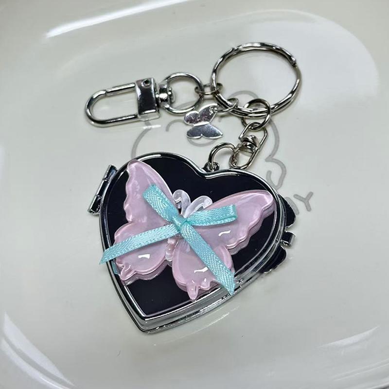 Милая бабочка в форме сердца складное зеркало брелок Y2K модный металлический брелок автомобильный держатель для ключей сумка подвеска украшение для девушки подарок