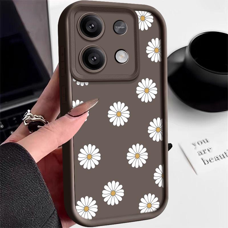 Белый цветочный принт матовый силиконовый чехол для телефона Xiaomi 13T Poco F6 Pro X6 X5 Redmi Note 13 12 11 10 Pro тонкий мягкий противоударный защитный чехол для объектива
