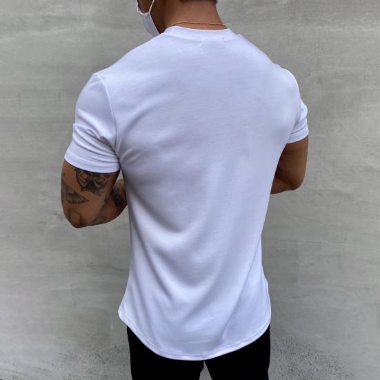 Men Sports T-shirt O Neck Short Sleeve Slim Fit Solid Color Elastic Quick-drying Soft
