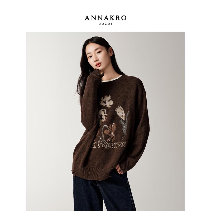 JIUZI ANNA&CHLOE Pincushion Flower Jacquard Wool Knit Sweater