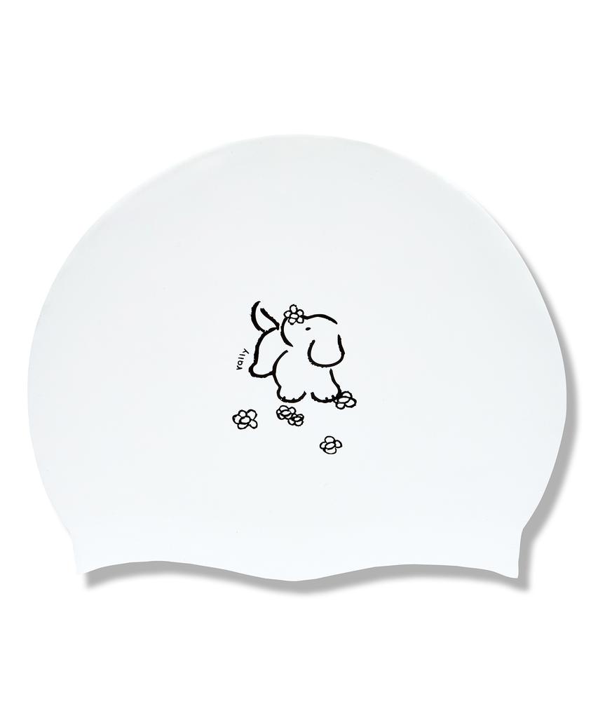 Laelliseupocheu [Rruc501 Wht] Силиконовая шапочка для плавания с рисунком 'Щенок и цветок', белая