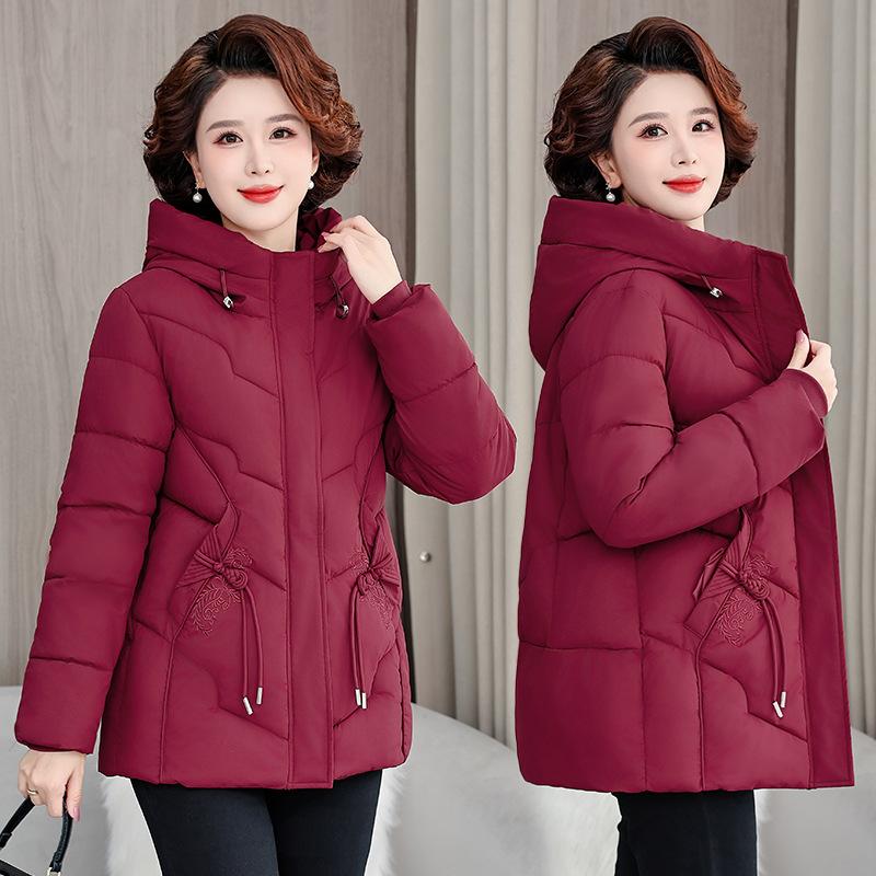 2025 Winter New Plus-size Women's Cotton Jacket High-end Embroidered Short Hooded Cotton Jacket
