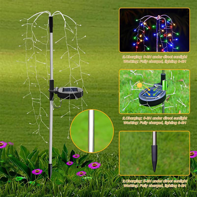 Уличный светодиодный фейерверк Рождественский декор Солнечные огни Водонепроницаемые Садовая вечеринка Сказочные солнечные огни для ландшафта Газон Дорожка Патио