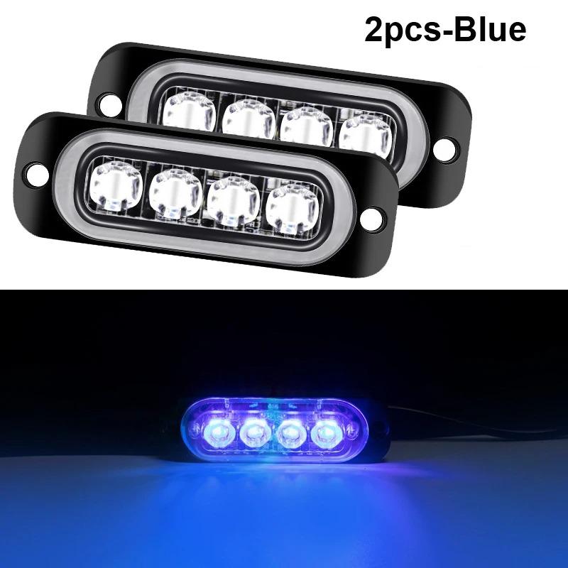 2Pcs 4leds Side Marker Warning Light 12-24V Daytime Running Light Truck Car LED Tail Lights Police Light Bar Strobe Optional