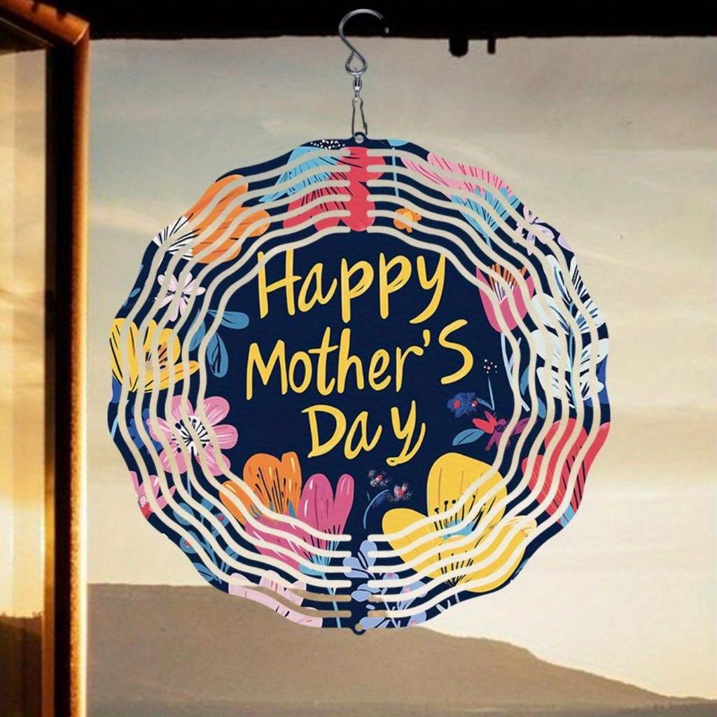 Metal Art Windmill Outdoor Garden Decor Floral Wind Spinner Mother Day Gift for Home Yard Patio Dynamic 2D Wind Chime Decoration
