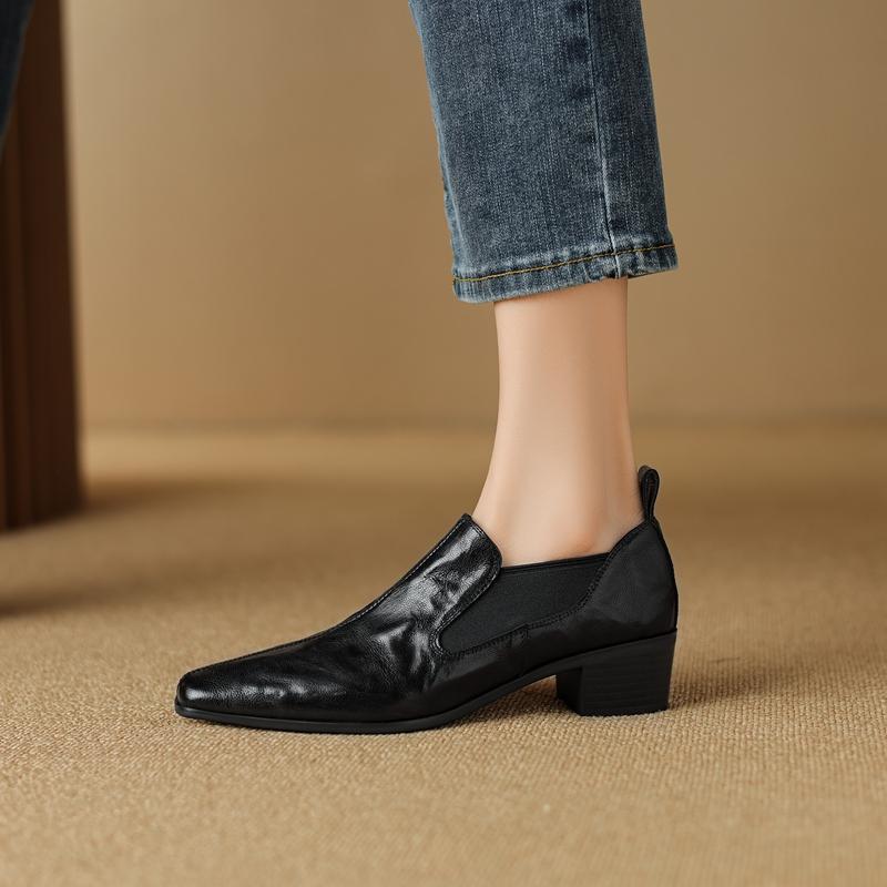2024 г., женские туфли-лодочки из натуральной кожи, весна-лето, на толстом каблуке, базовые офисные туфли для женщин и мужчин, рабочие туфли для взрослых, женские туфли-лодочки, новое поступление