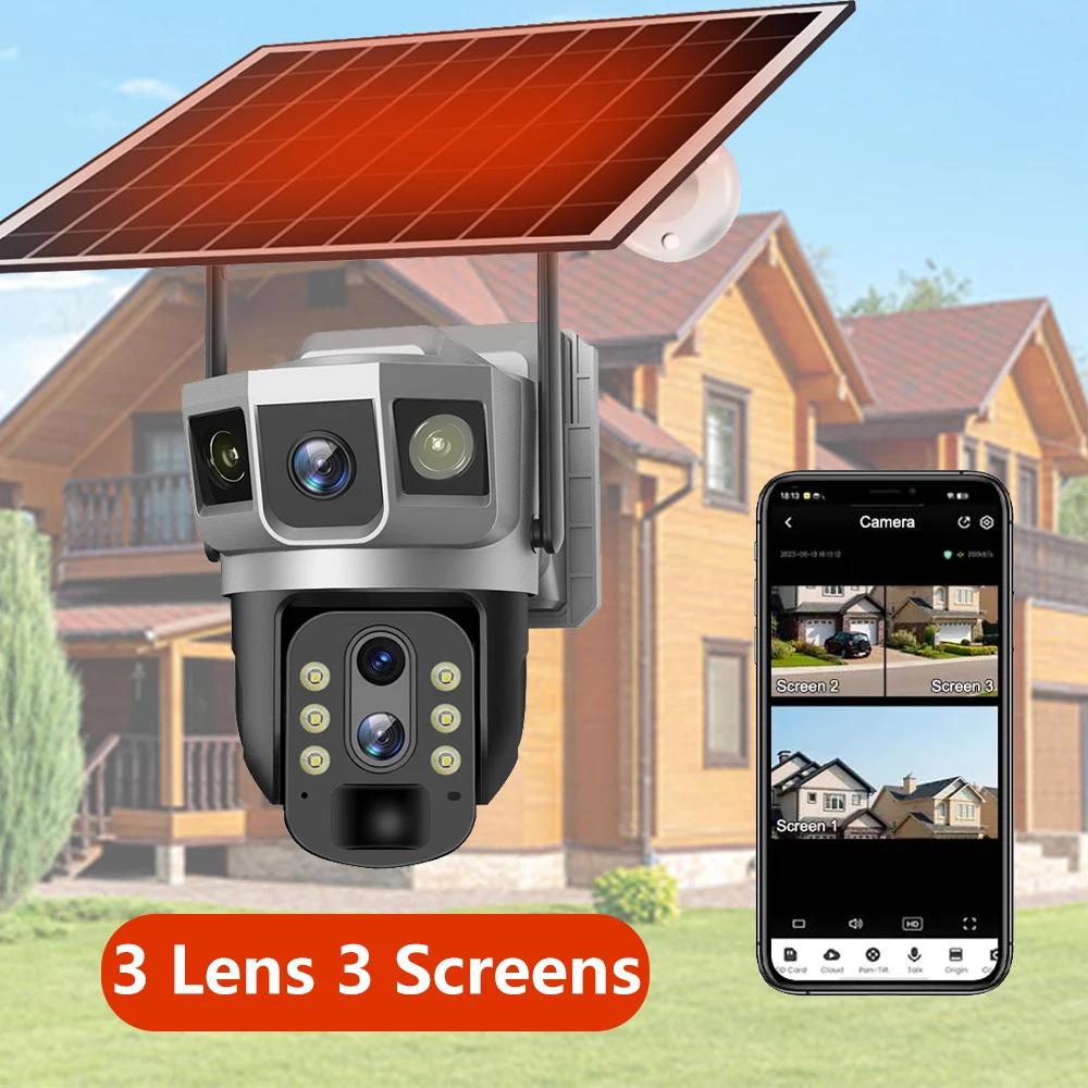 LS VISION 10-кратный зум, солнечная камера, 12 МП, 6K, камера обнаружения движения, PTZ, ночное видение, видеонаблюдение, 4G, SIM-карта, двойной объектив, 3 экрана, CCTV