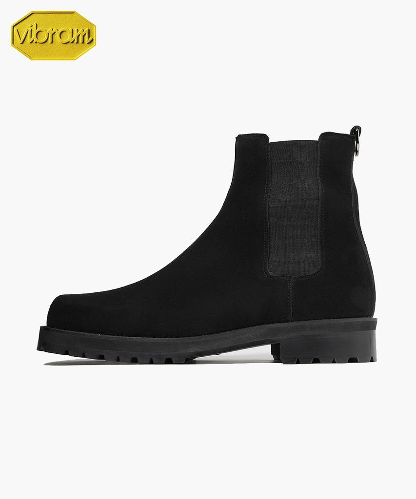 Firenze Atelier [Vibram] Center Cut Square Toe Suede Walker Sole Chelsea Boots 5706-Qs [Black]