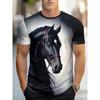 Summer Round Neck 3D Horse Print Top Fashionable Casual Vintage Short Sleeved Men's T-shirts