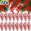 12 Fork Artificial Berry Branches Red Christmas Berries Stem Bouquets Xmas Tree Ornaments DIY Wreaths Party Decoration