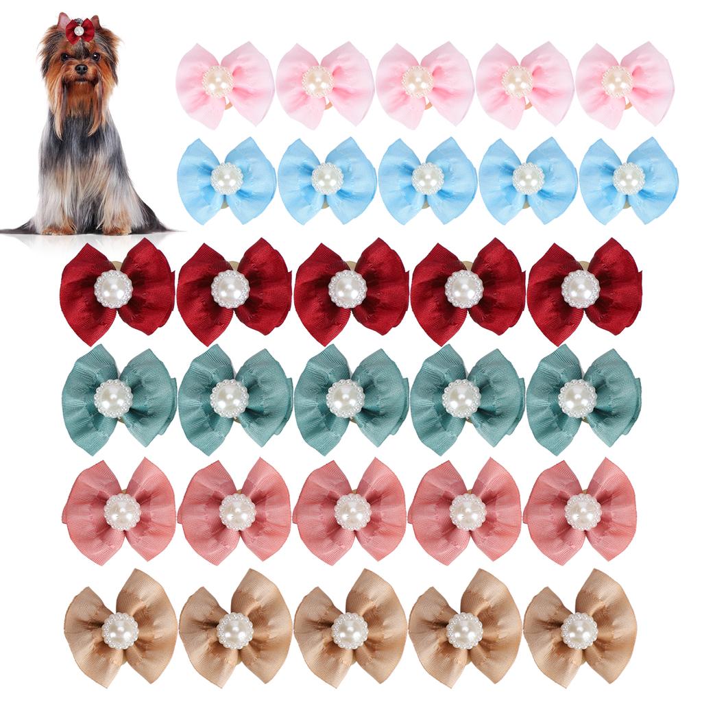 30Pcs Cute Pet Dog Hair Bows Grooming Bows Lovely Bowknot with Rubber Bands for Pet
