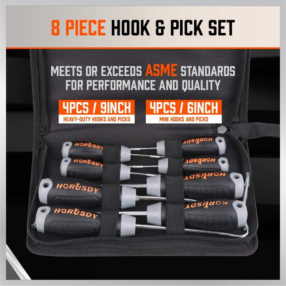 HORUSDY 8-Piece Heavy Duty Pick And Hook Set, Car Auto Oil Seal/O-Ring Seal Gasket Pick Mini Hooks Puller Remover