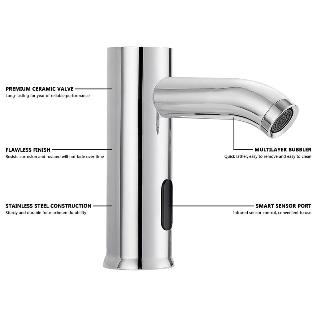 Автоматический инфракрасный датчик для ванной комнаты из нержавеющей стали, бесконтактный смеситель для раковины, кран для воды, одинарный, для холодной установки на палубе
