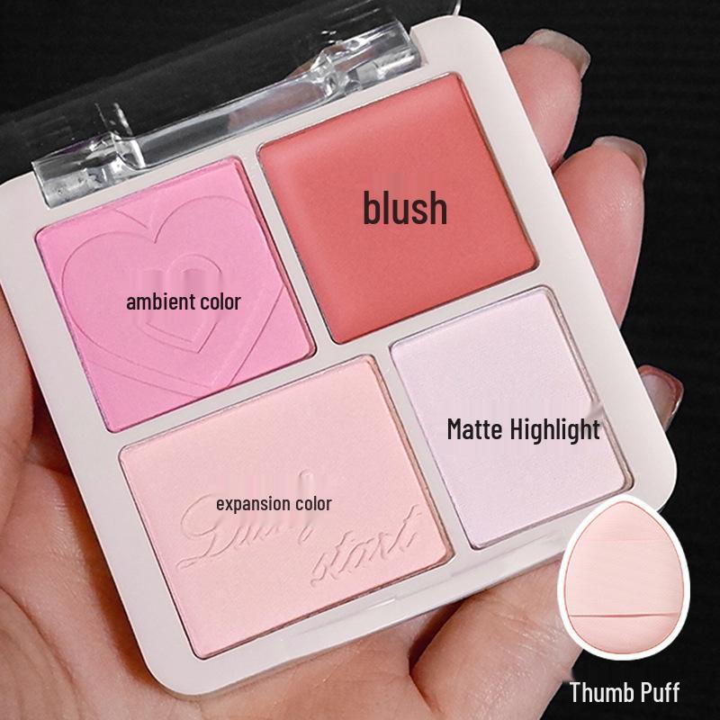 Корейская атмосфера: Четырехцветная палетка румян и хайлайтера для контурирования и осветления