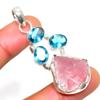 Rose Quartz Rough Blue Topaz Gemstone 925 Silver Plated Pendant 2.08"