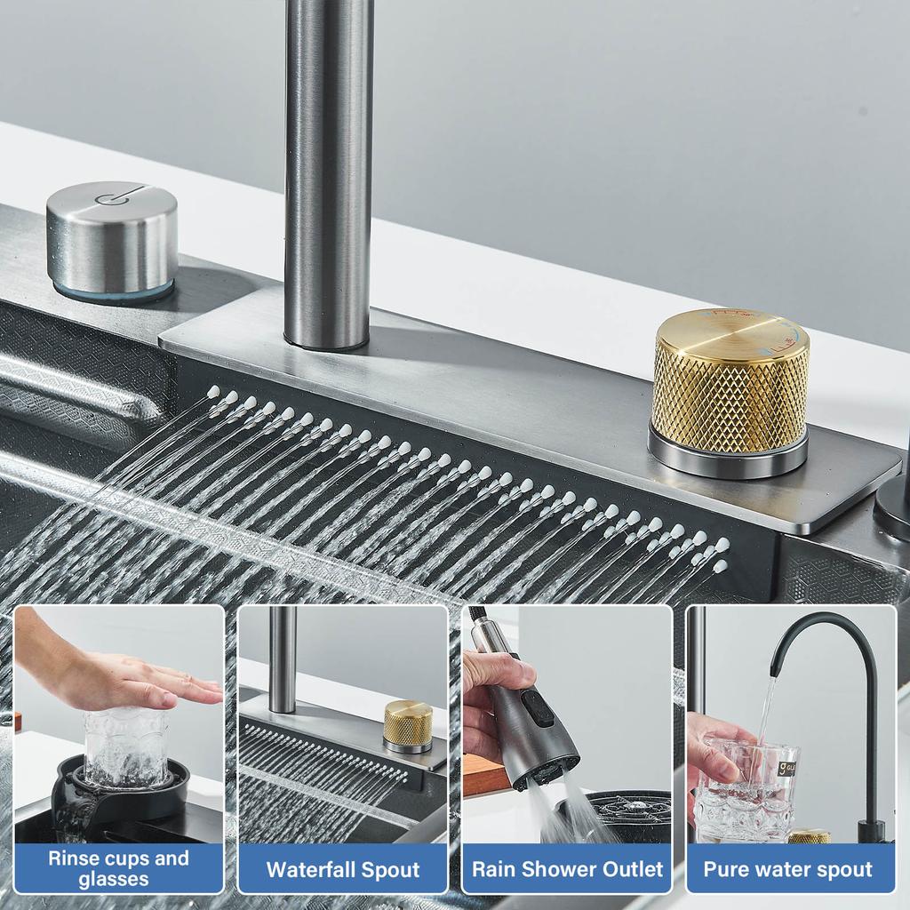 Кухонная мойка-водопад из нержавеющей стали 304, большая одинарная раковина с большой одинарной мойкой над столешницей и подставкой для чашек