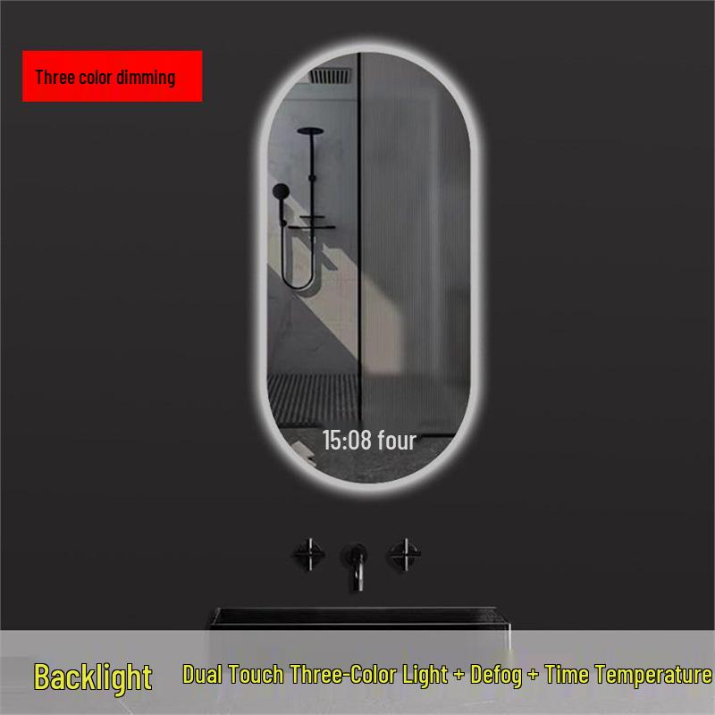 Oval LED Smart Vanity Mirror, Anti-Fog, Wall-Mounted for Bathroom Use.