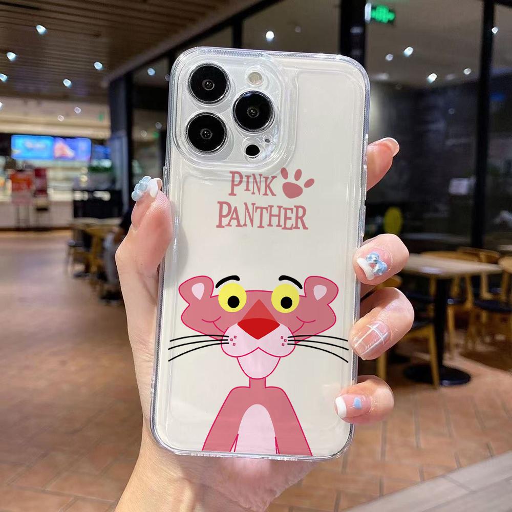 Милый Чехол для Телефона Розовые Пантеры для iPhone 17 Air 16 15 14 Plus 13 12 11 Pro Max X Xs XR 8 e Мягкий Прозрачный Чехол из ТПУ