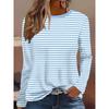 Round Neck 3D Striped Printed Top Casual Long Sleeved Women's T-shirts - Soft Medium Stretch Polyester Fabric Spring and Autumn Relaxed Fit Clothing