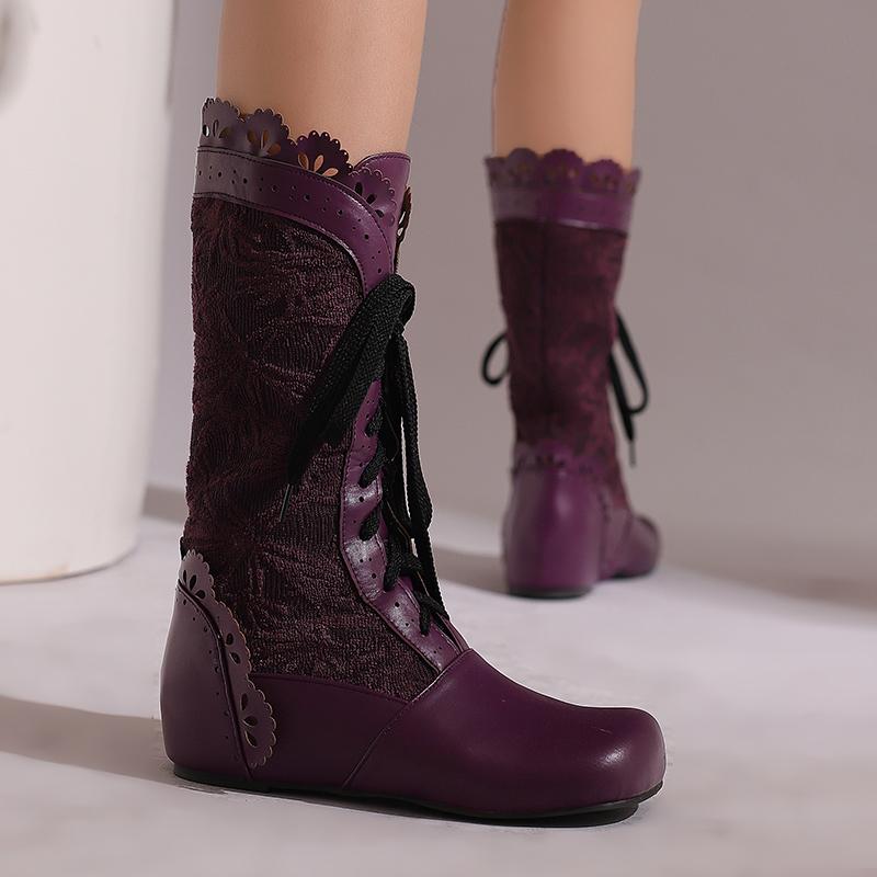 Модные женские викторианские сапоги до середины икры, готические ботильоны на шнуровке, костюм для косплея, ведьма, средневековые, эпохи Ренессанса, винтажная обувь