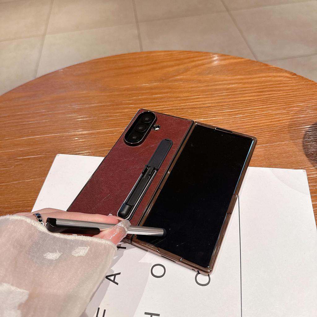 Электроокрашенный кожаный чехол Samsung Z Fold7 со подставкой и стилусом для Z Fold6/5/4/3