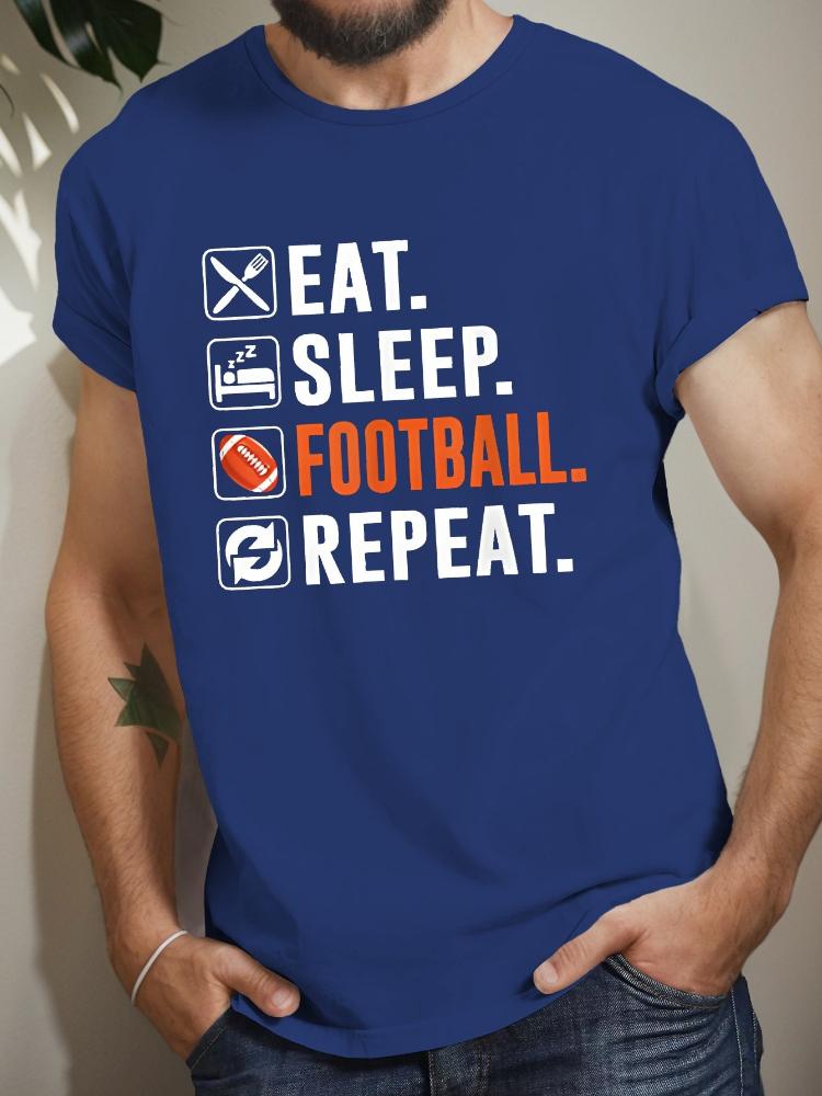 Мужская футболка с графическим принтом Eat Sleep Football и повторяющимся дизайном BoldEat Sleep Football Repeat100% хлопок, с круглым вырезом, короткий рукав, печатная