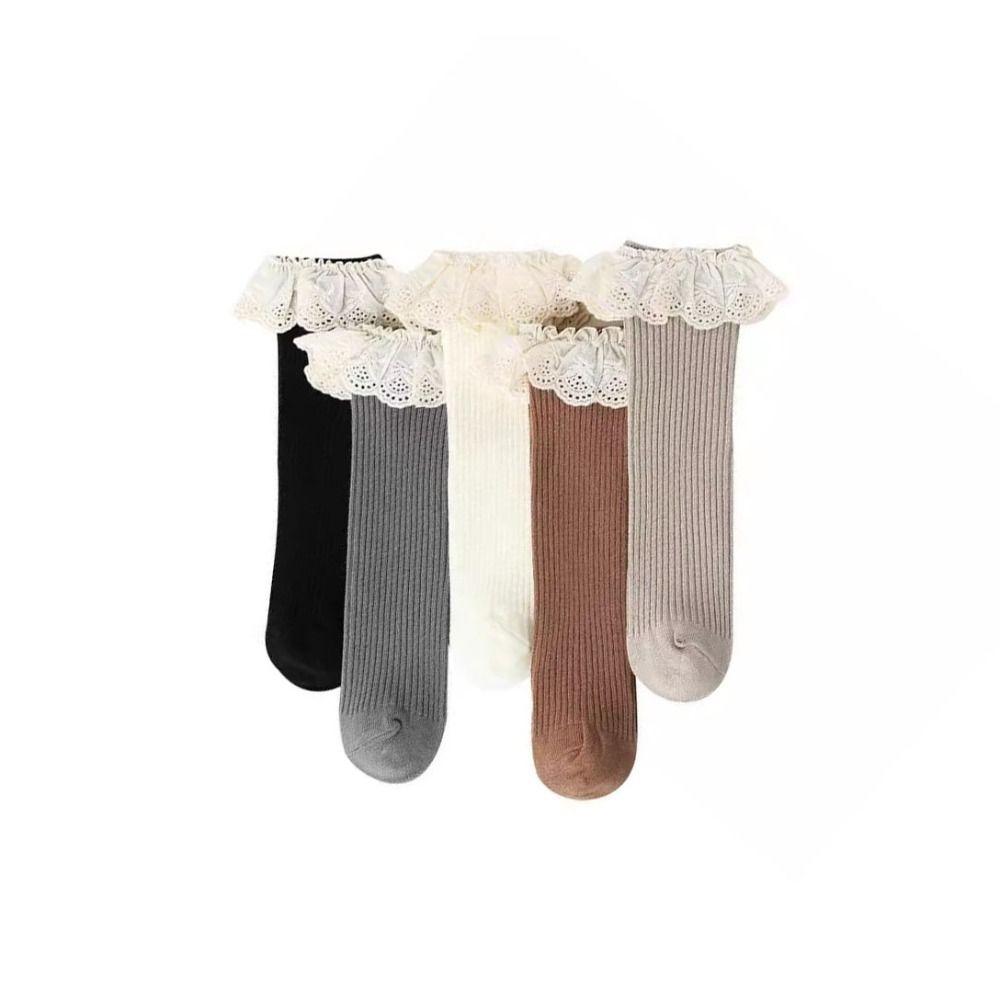5Pairs Lace Trim Infant Cotton Stockings Ruffled Edge Cartoon Above Knee Socks  Kids