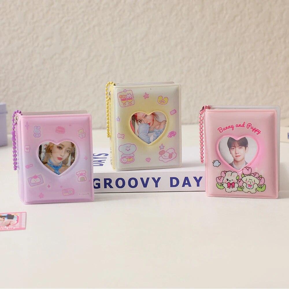 2 Inch 16 Pockets Small Photo Album Korean Cartoon Photos Collect Book Card Holder With Keychain Mini Card Bag Photocard Holder