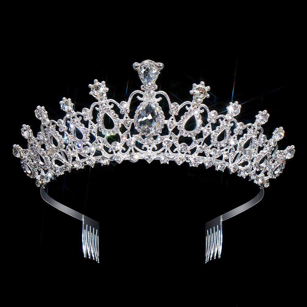 Bridal Hair Accessories Princess Rhinestone Crown with Combs Crystal Headband Silver Tiara Crown