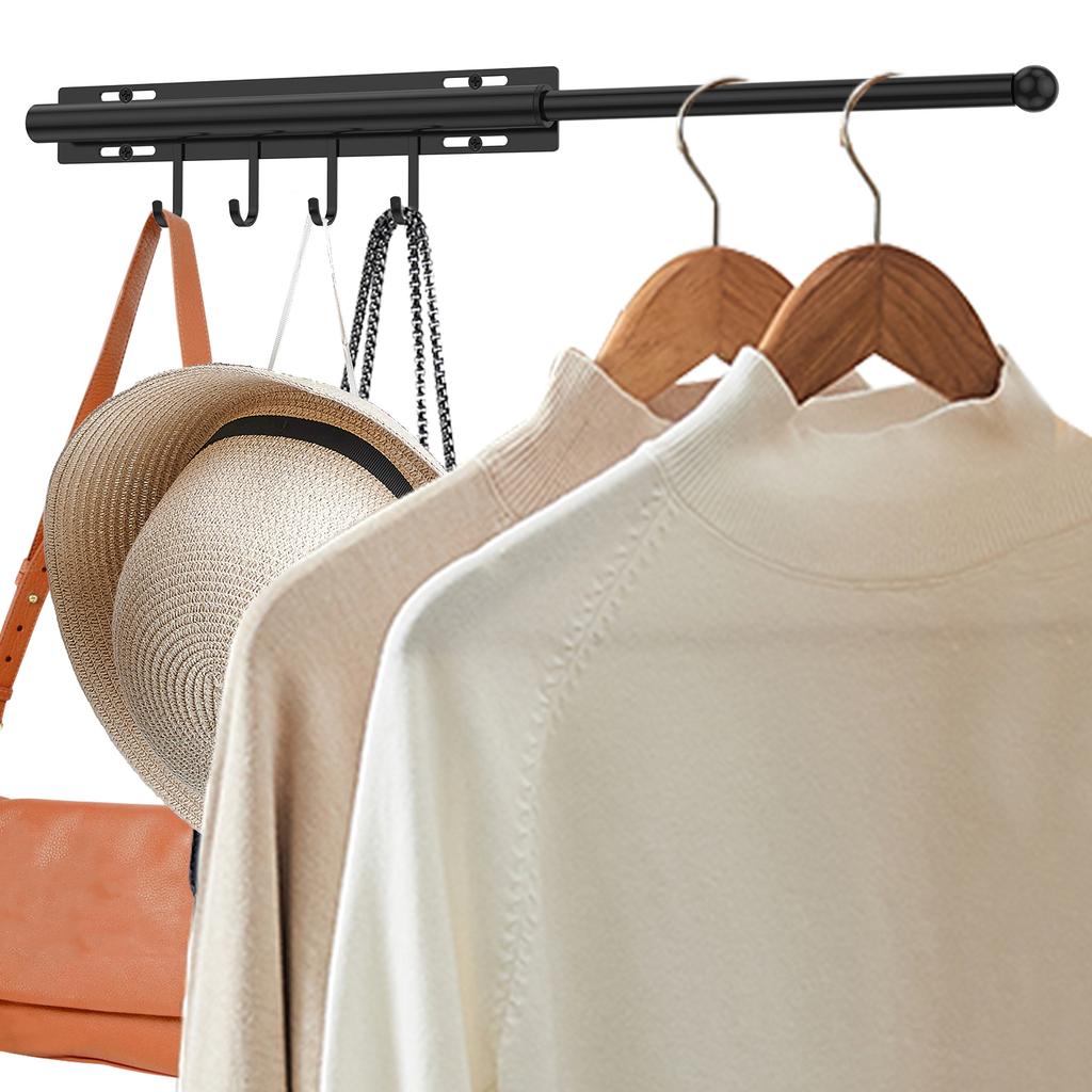 Выдвижная вешалка-штанга для гардероба, выдвижная рейка для одежды в шкафу с 4 крючками, выдвижная штанга-вешалка для гардероба