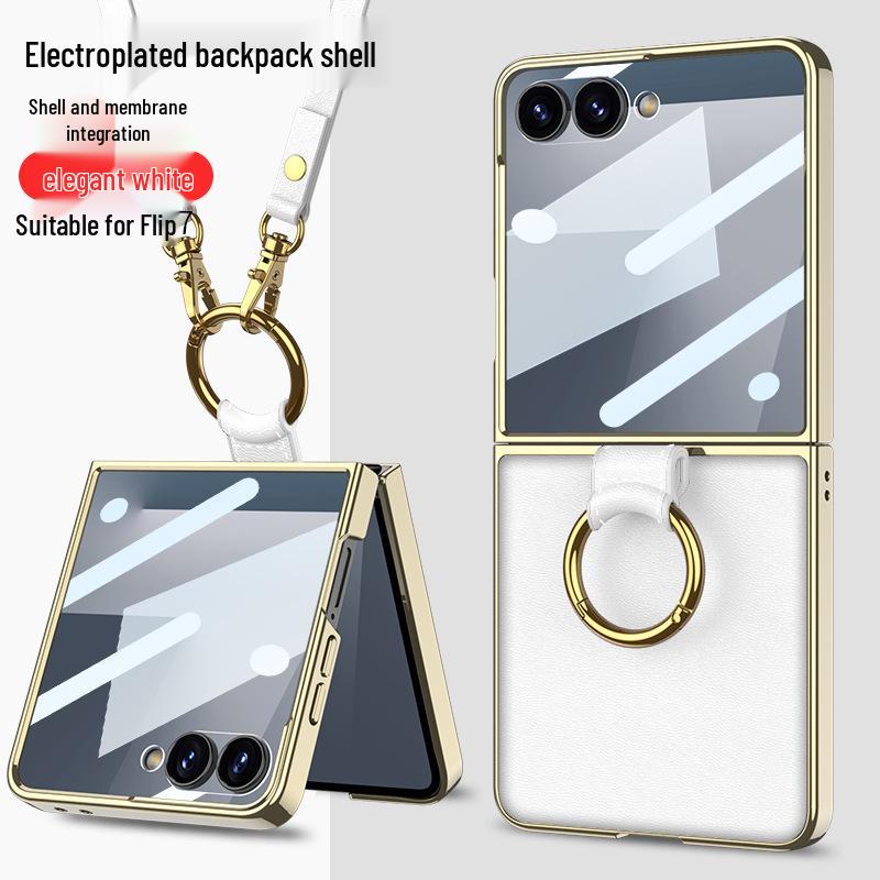 Чехол из ПУ-кожи для Galaxy Z Flip7 с гальванизированным кольцом и ремешком - Защитный чехол в стиле «Аромат»