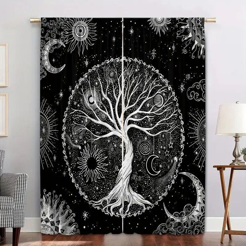 Графические шторы с принтом Солнца, Луны, звездного неба, карманные шторы для гостиной, кухни, офиса, украшения, шторы, украшение для дома